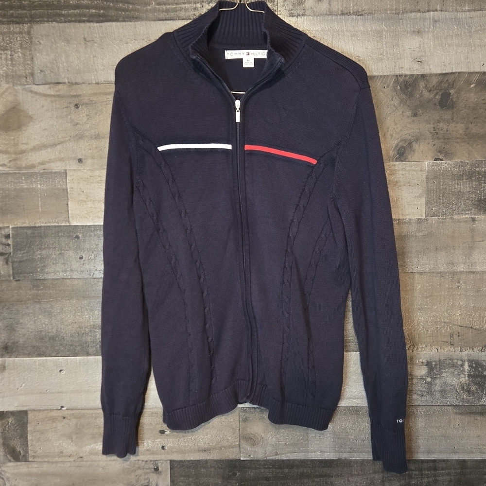 Tommy Hilfiger Men's Navy Zip-Up Cable Knit Sweater - Picture 1 of 8